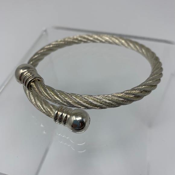 Twist Wrap Bangle Bracelet Adjustable Size Silver - Picture 1 of 8